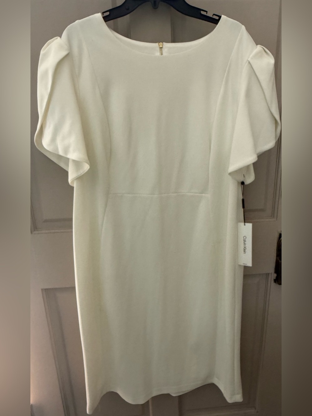 Calvin Klein Cream Puff-Sleeve Sheath Midi Dress